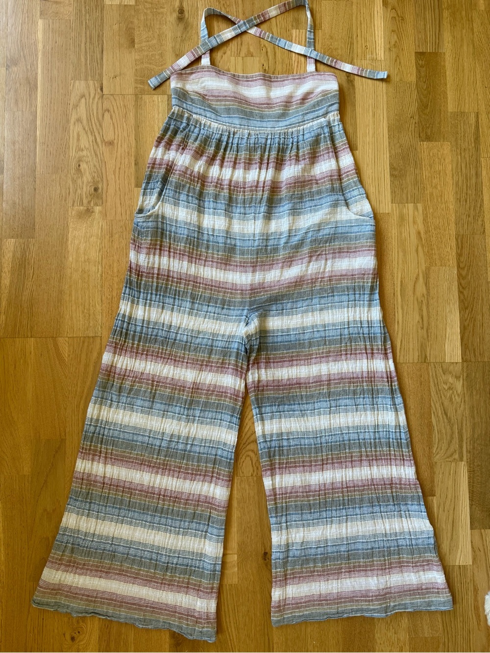 Mara Hoffman Swim Organic Cotton Gauze Striped Wide Leg Jumpsuit Tie Strap S - Picture 11 of 11